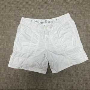 Calvin Klein White Cargo Shorts with Adjustable In-Seam